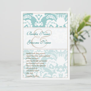Aqua Blue et Mariage damassé Brown Invitation