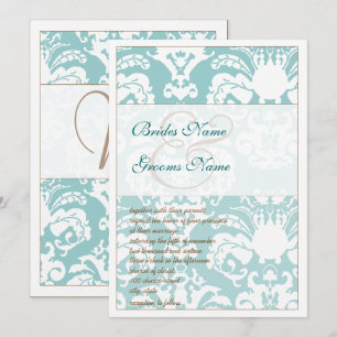 Aqua Blue et Mariage damassé Brown Invitation