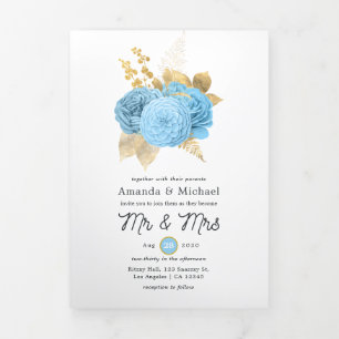Aqua Blue et or Floral Mariage photo Tri-Fold I