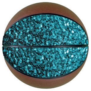 Aqua blue faux glitter sparkles bling basketball