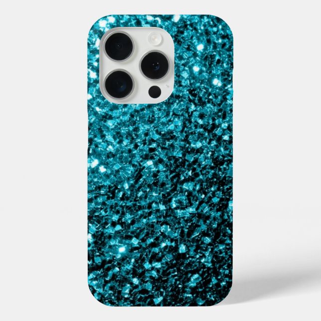 Aqua blue faux glitter sparkles Case-Mate iPhone case (Back)