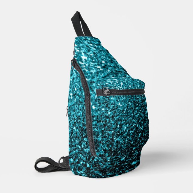 Aqua blue faux glitter sparkles sling bag (Left Corner)