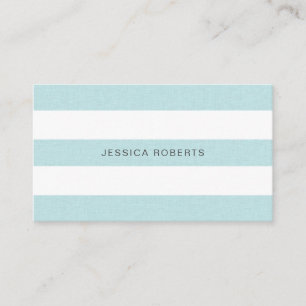 Aqua Blue Faux Linen Stripes Pattern Elegant Business Card