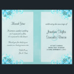Aqua Blue Floral BiFold Wedding Program Templates<br><div class="desc">© Sunny Mars Designs - Floral Hibiscus: Light Aqua Blue Bi Folding Wedding Program Flat Cards -  Stylish,  modern fully customizable custom wedding program template with an illustration of a pretty,  trendy,  chic aqua blue swirly hibiscus floral design decoration against a teal background.</div>