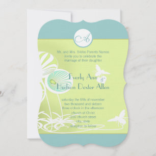 Aqua Blue Floral Bumble Bee Faire-part de mariage