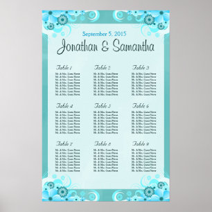 Aqua Blue Floral Mariage Tableau de sièges