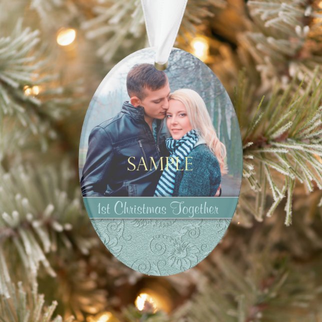 Aqua Blue Floral Swirl Premier Modèle de Noël (Arbre)