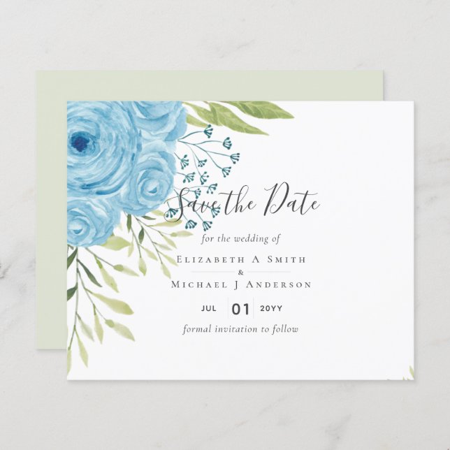 Aqua Blue Floral Wedding  (Front/Back)