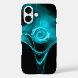 AQUA BLUE FRACTAL ROSE iPhone 16 CASE