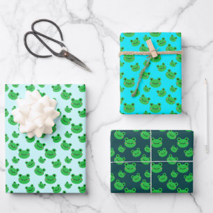 Aqua Blue Frog Pattern Wrapping Paper Sheet