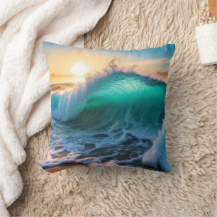 Aqua Blue Frozen Ocean Waves Seascape  Throw Pillow