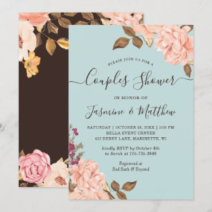 Aqua Blue ft. Blush Floral Wedding Couples Shower Invitation