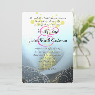 Aqua Blue Fuchsia Calla Lily Flower Wedding Invitation