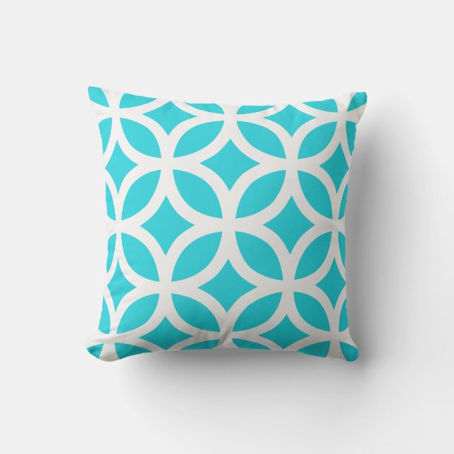 Aqua Blue Geometric Pattern Outdoor Pillows (Front)
