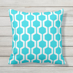 Aqua Blue Geometric Trellis Outdoor Pillows