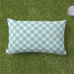 Aqua Blue Gingham Pattern Lumbar Pillow