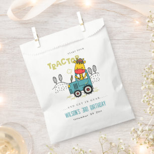 Aqua Blue Giraffe In Farm Tractor Boys Birthday Favour Bag