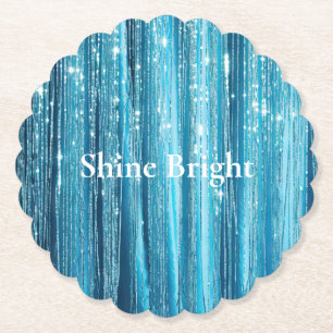 Aqua Blue Glam Tinsel Stripes Paper Coaster