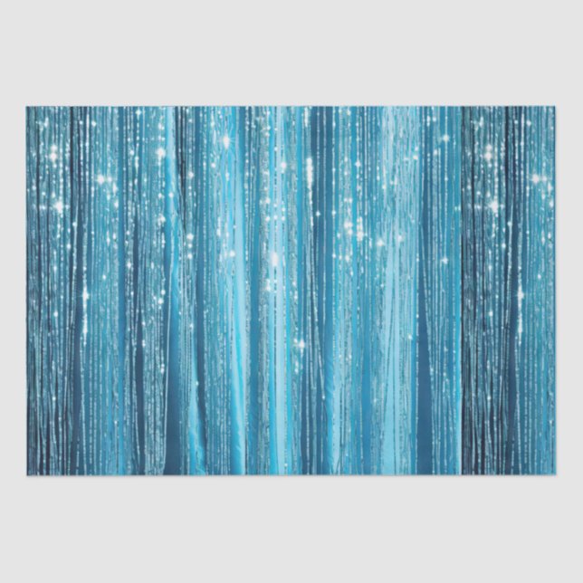 Aqua Blue Glam Tinsel Stripes Tissue Paper (Front)