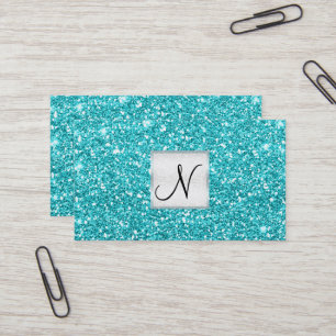 Aqua Blue Glitter Chic Glam Glitzy Salon Spa Business Card