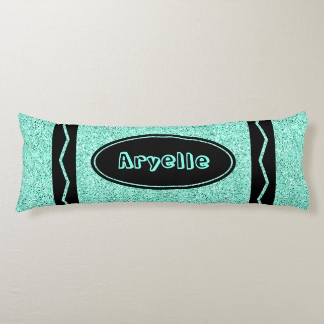 Aqua Blue Glitter Crayon Custom Name Body Pillow (Front)