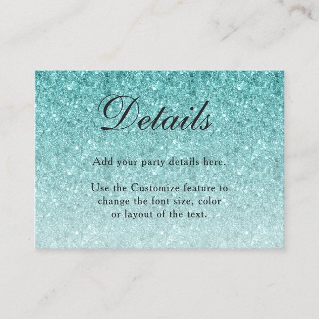 Aqua Blue Glitter Glam Enclosure Card (Front)