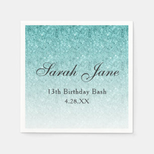 Aqua Blue Glitter Glam Personalized Napkin