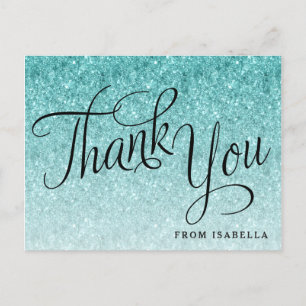 Aqua Blue Glitter Personalized Thank you Postcard