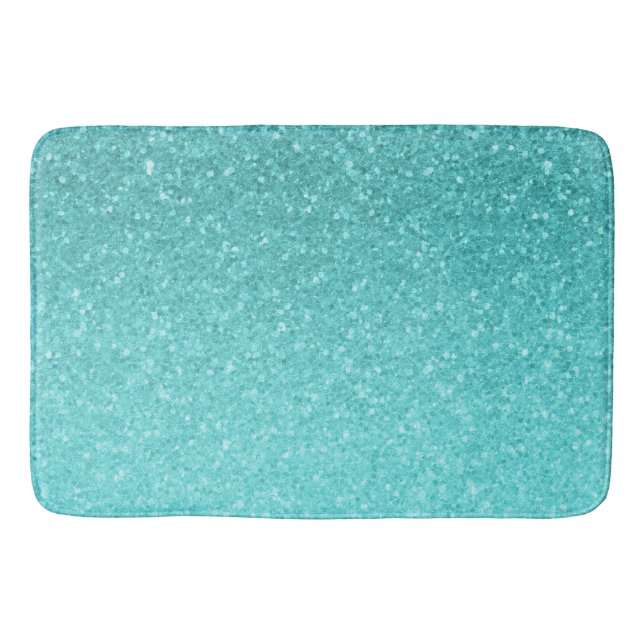 Aqua Blue Glitter Sparkle Girly Glam Mermaid Bath Mat (Front)