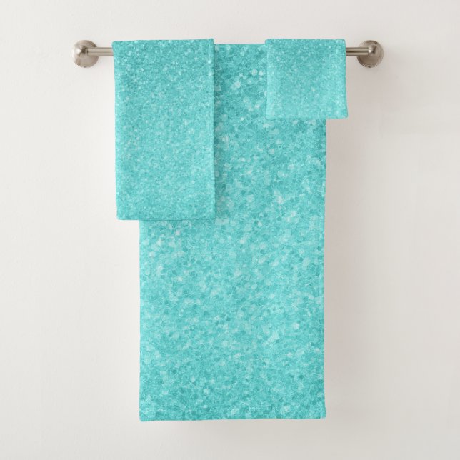 Aqua Blue Glitter Sparkle Girly Glam Mermaid Bath Towel Set (Insitu)