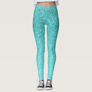 Aqua Blue Glitter Sparkle Girly Glam Mermaid Leggings