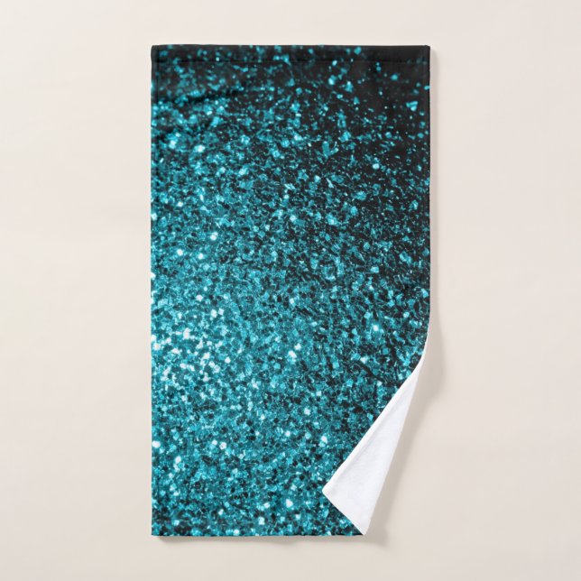 Aqua blue glitter sparkles bath towel set (Hand Towel)