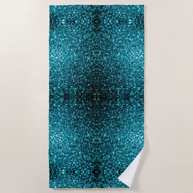 Aqua blue glitter sparkles beach towel (Front)