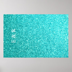 Aqua Blue Glitter with White Details Poster