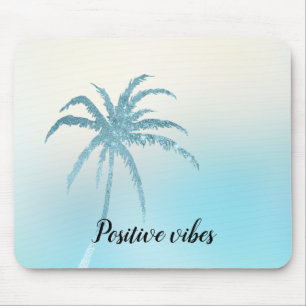 Aqua Blue Glitzy Sparkle Tropical Palm Tree Mouse Pad