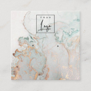 Aqua Blue Gold Agate Marble Logo Earring Display Square Business Card