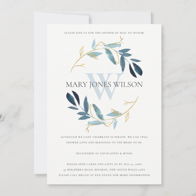 AQUA BLUE GOLD FOLIAGE WREATH DOUCHE PAR CARTE MAI (Devant)