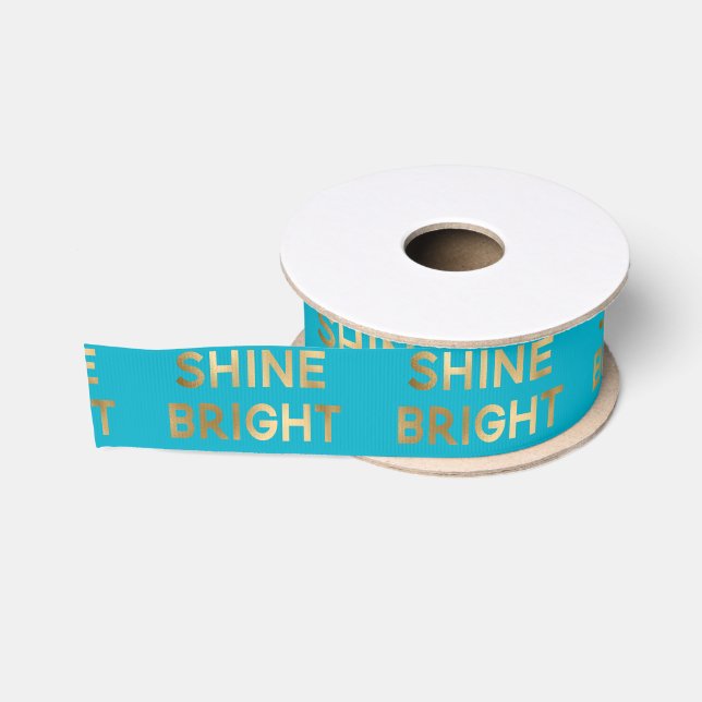 Aqua Blue Gold Glam Shine Bright Christmas Grosgrain Ribbon (Spool)