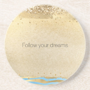 Aqua Blue Gold Glitter Confetti Animal Print       Coaster