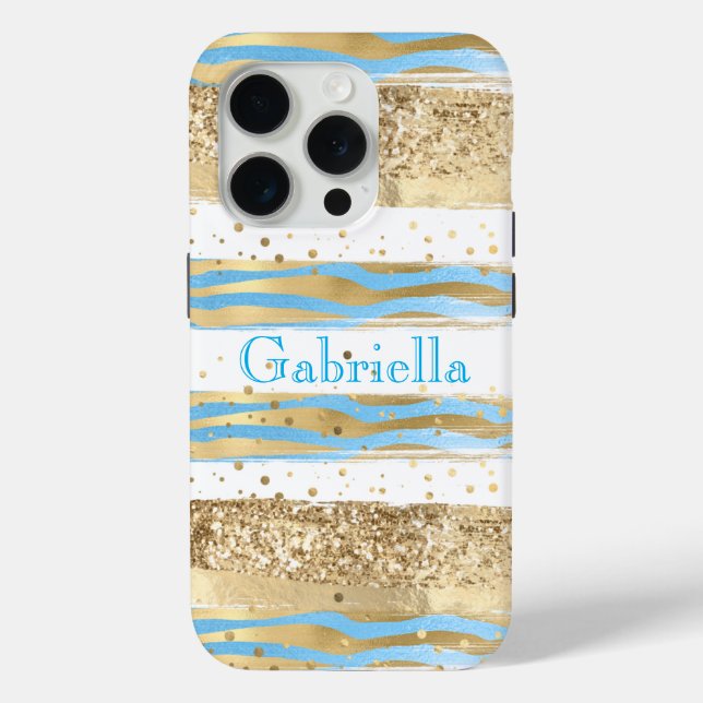 Aqua Blue Gold Glitter Confetti Zebra Animal  Case-Mate iPhone Case (Back)