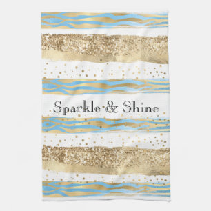 Aqua Blue Gold Glitter Confetti Zebra Animal  Kitchen Towel