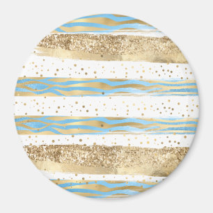 Aqua Blue Gold Glitter Confetti Zebra Animal  Magnet