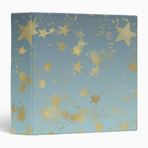 Aqua Blue Gold Ombre Stars Binder