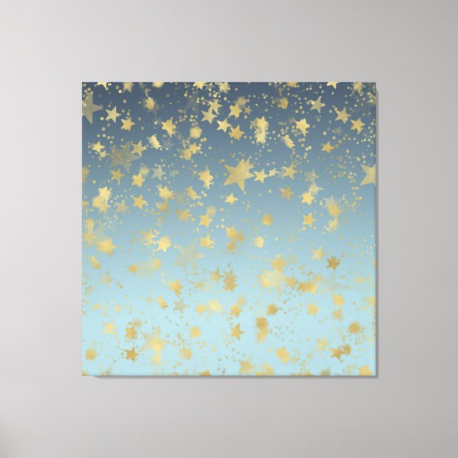 Aqua Blue Gold Ombre Stars Canvas Print (Front)