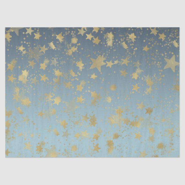 Aqua Blue Gold Ombre Stars Tissue Paper (Front)