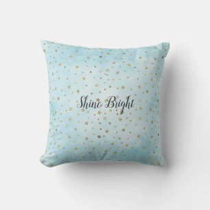 Aqua Blue Gold Stars Throw Pillow
