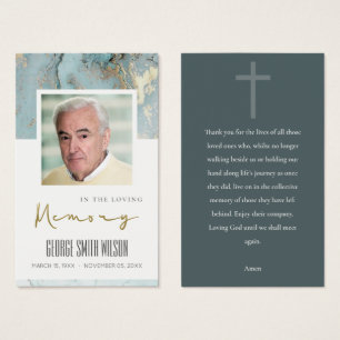 AQUA BLUE GOLD SYMPATHY MEMORIAL PRAYER PHOTO CARD