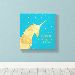 Aqua Blue Gold Unicorn Stars Sparkle and Shine Canvas Print