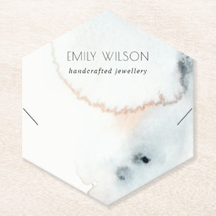 Aqua Blue Gold Watercolor Waves Necklace Display Paper Coaster