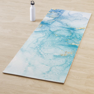 Aqua Blue Gold Watercolor Yoga Mat
